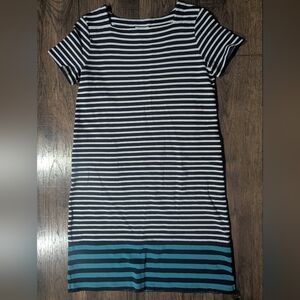 J Jill Navy White & Turquoise Striped Preppy Classic Tshirt Cotton Dress Size XS